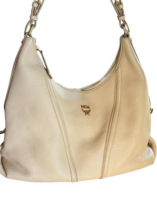 MCM Handbags - MCM Klara Medium Hobo Bag Beige Pebbled Leather Gold Hardware